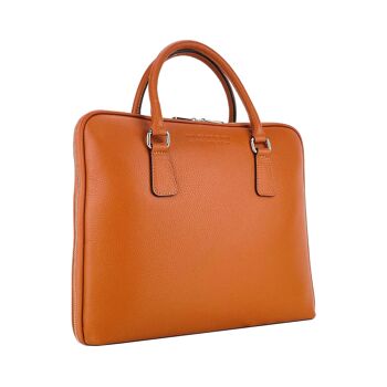 RB1019L | Porte-documents d'affaires unisexe en cuir véritable fabriqué en Italie avec bandoulière amovible. Attaches avec mousquetons en métal nickel brillant - Coloris Orange - Dimensions : 37 x 29 x 6,5 cm 7