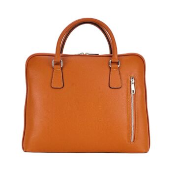 RB1019L | Porte-documents d'affaires unisexe en cuir véritable fabriqué en Italie avec bandoulière amovible. Attaches avec mousquetons en métal nickel brillant - Coloris Orange - Dimensions : 37 x 29 x 6,5 cm 8