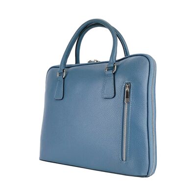 RB1019P | Unisex Business Briefcase in Genuine Leather Made in Italy with removable shoulder strap. Attachments with shiny nickel metal snap hooks - Avio color - Dimensions: 37 x 29 x 6.5 cm