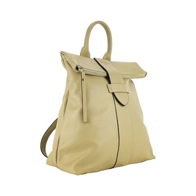 RB1021AL | Mochila de mujer suave en piel auténtica Made in Italy con tirantes ajustables. Cremallera y accesorios en metal dorado brillante - Color beige - Dimensiones: 30 x 34 x 10,5 cm