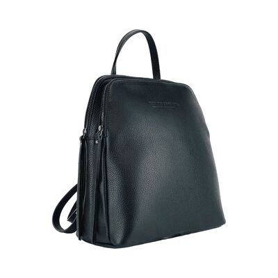 RB1018A | Zaino Donna Doppio scomparto in Vera Pelle Made in Italy con spallacci regolabili. Accessori in metallo Canna di Fucile - Colore Nero - Dimensioni: cm 26 x 30 x 14,5