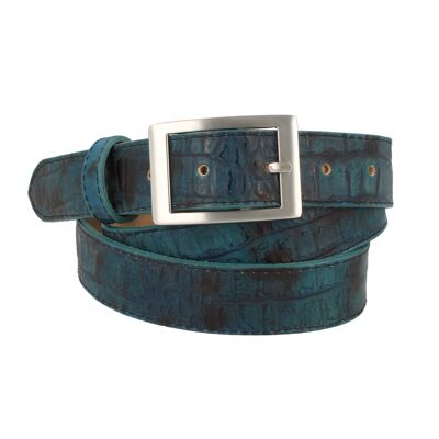 Cinturón mujer piel cocodrilo gofrado azul petróleo verde
