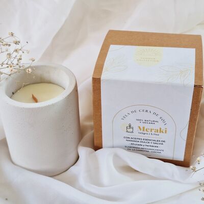 Soy wax candle in sweet orange and sage cement jar