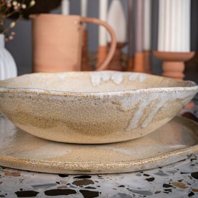 Chamotte stoneware soup plate - Sand