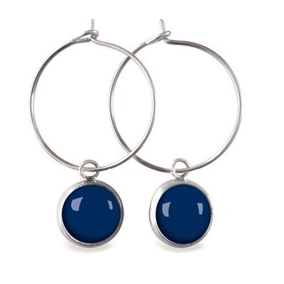 Silver surgical stainless steel hoop earrings - Flash Navy Blue