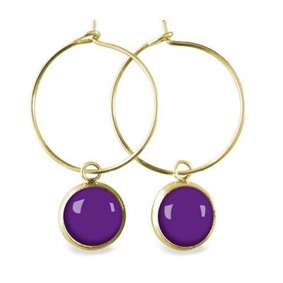 Gold surgical stainless steel hoop earrings - Flash Violet