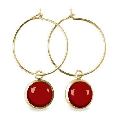 Gold surgical stainless steel hoop earrings - Flash Dahlia Red