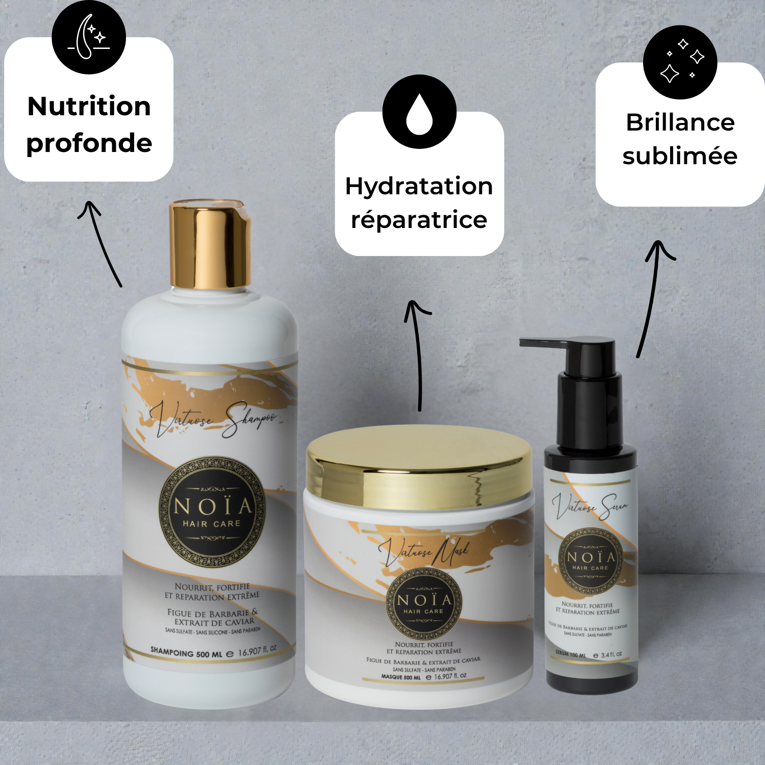 Coffret Virtuose NOÏA Hair – Routine Nutrition Intense & Réparation – Shampoing, Masque & Sérum