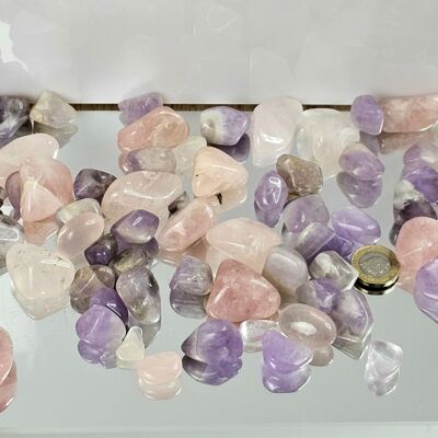 Tumblestones in cristallo di ametista e quarzo rosa, lotto grande da 1 kg