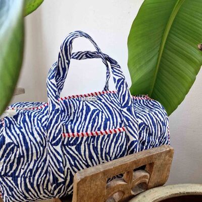 Handmade large cotton bag "blue zebra"