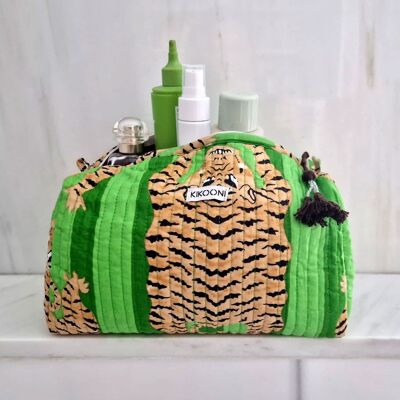 Borsa cosmetica fatta a mano "papavero tigre" verde