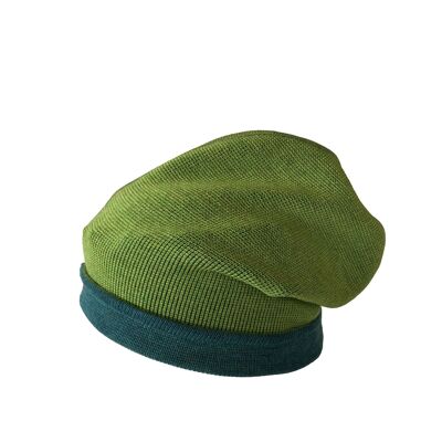 Beanie hat reversible petrol/yellow green