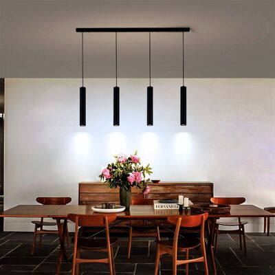 Lámpara colgante LED Fakla negra: 4 lámparas Diseño puro Brillo regulable Ambiente personalizado