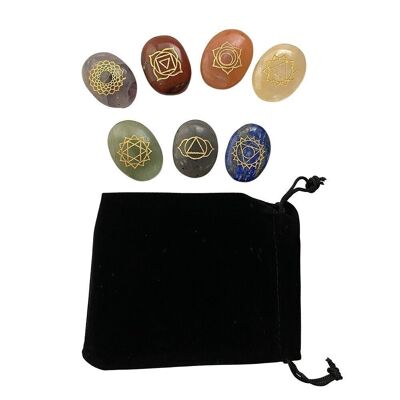 7 Chakra Stone Set with Black Pouch, Oval Stones