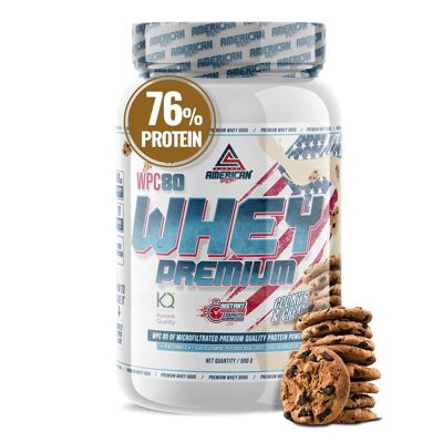 AS American Supplement | Premium Whey Protein 900 g | Cookies | Whey Protein | Increase Muscle Mass | High Concentration of Pure WPC80 Protein | Contains Kyowa Quality® L-Glutamine