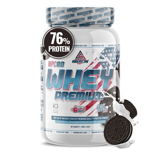AS American Suplement | Premium Whey Protein 900 g | Black Cookies(Oreo) | Proteína de Suero de Leche | Aumentar Masa Muscular | Alta Concentración de Proteína WPC80 Pura |Contiene L-Glutamina Kyowa Quality®
