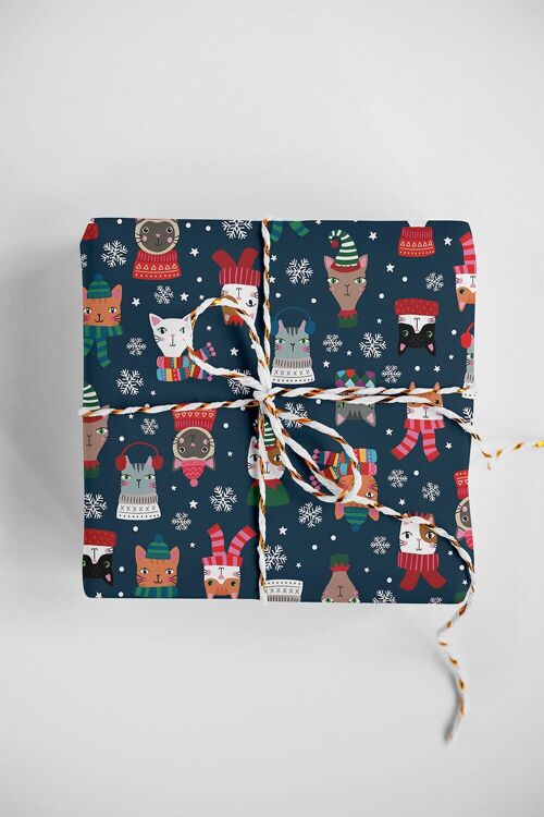 Cats Christmas Wrapping Paper | Holiday Gift Wrap Sheets