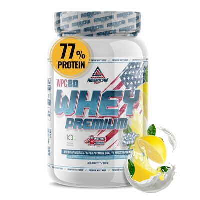 AS Supplemento americano | Proteine Whey Premium 900 g | Yogurt al limone | Proteine del siero di latte | Aumenta la massa muscolare | Alta concentrazione di proteine pure WPC80 | Contiene L-glutammina Kyowa Quality®