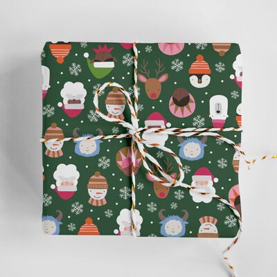 Weihnachts-Geschenkpapier mit Charakteren | Weihnachtsgeschenkverpackung