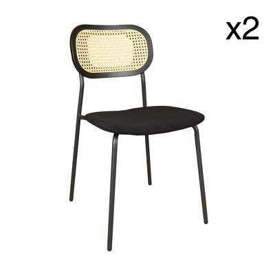 SET OF 2 CHAIRS IN NATURAL RATTAN, WOOD, METAL AND BLACK CORDUROY 47X53X82 CM NOSARA