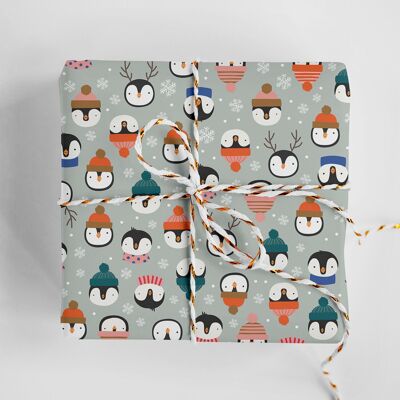 Papier d’emballage de Noël Pingouins | Feuilles d'emballage cadeau des Fêtes