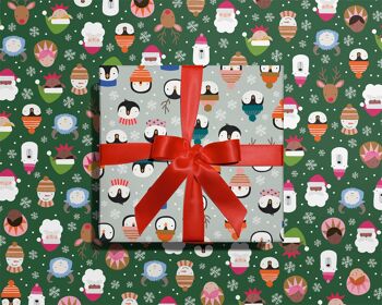 Papier d’emballage de Noël Pingouins | Feuilles d'emballage cadeau des Fêtes 2