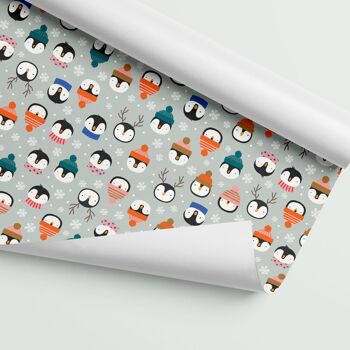 Papier d’emballage de Noël Pingouins | Feuilles d'emballage cadeau des Fêtes 3