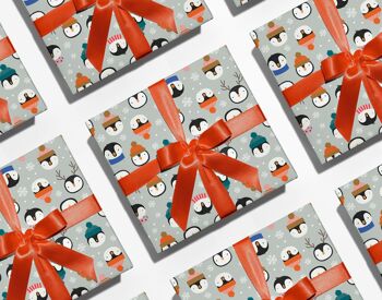 Papier d’emballage de Noël Pingouins | Feuilles d'emballage cadeau des Fêtes 4
