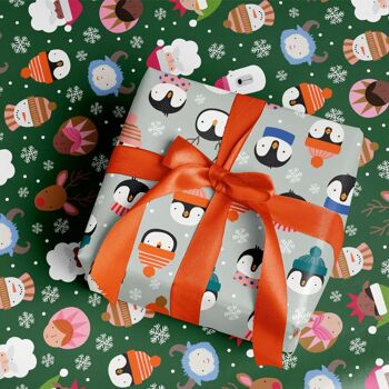 Papier d’emballage de Noël Pingouins | Feuilles d'emballage cadeau des Fêtes 5
