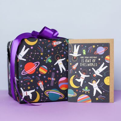 Papel de regalo espacial | Envoltura para niños | Envoltorio infantil