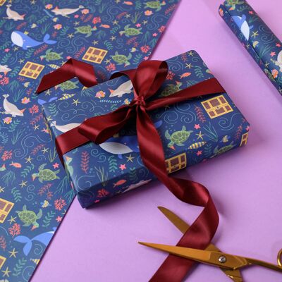 Carta da regalo balena del tempo | Avvolgimento per bambini | Avvolgimento del foglio