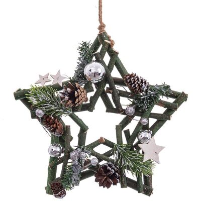 Estrella madera con decoración navideña 24x24 cm