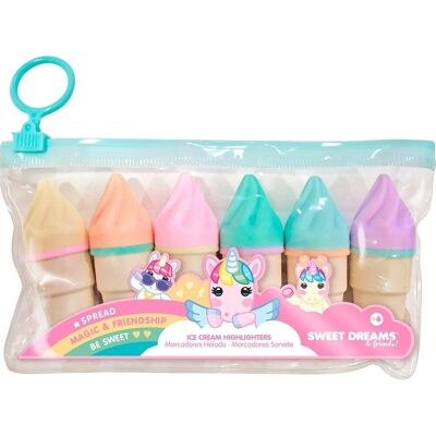 Bolsa con 6 marcadores fluorescente helados Unicornio Sweet Dreams