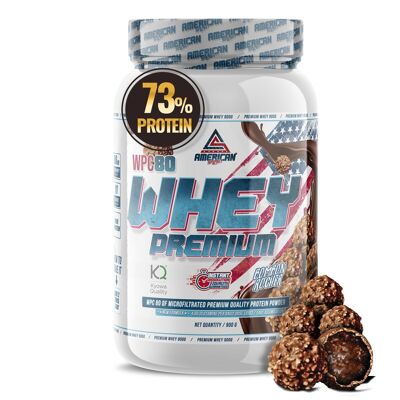 AS American Suplement | Premium Whey Protein 900 g | Choco Hazelnut(B.Rocher) | Proteína de Suero de Leche | Aumentar Masa Muscular | Alta Concentración de Proteína WPC80 Pura |Contiene L-Glutamina Kyowa Quality®