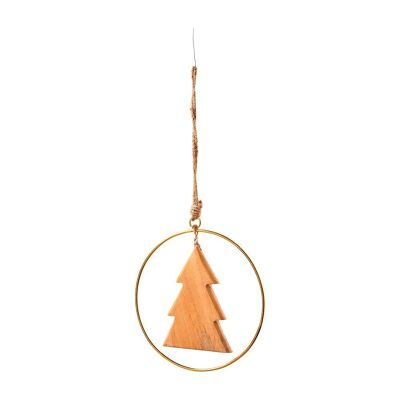Set de 2 cercle suspendu décor sapin en bois or D 20cm - Décoration de Noël