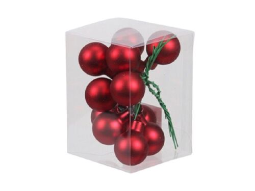 Boite de 12 boules noël Rouge sur fil Dia 25mm - Décoration de Noël