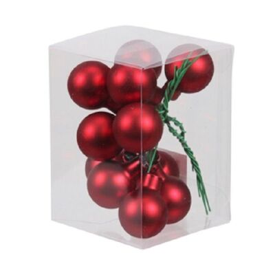 Box of 12 Red Christmas baubles on wire Dia 25mm - Christmas decoration