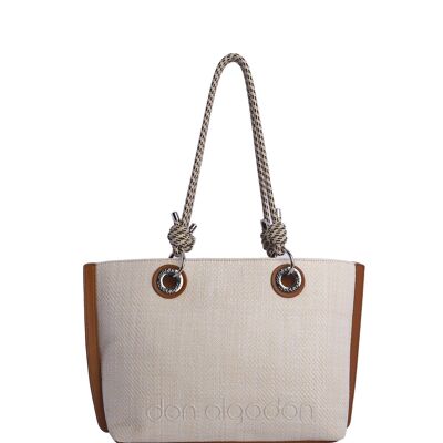 Bolso shopper para mujer DON ALGODON Melinda de rafia cuero con cremallera