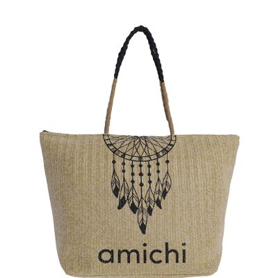 Bolso de playa para mujer de rafia AMICHI Severa con cremallera