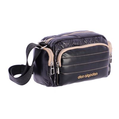 Bolso bandolera para mujer DON ALGODON Camelia textil negro con cremallera