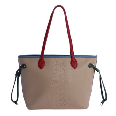 Bolso shopper para mujer DON ALGODON Candela sintético beige con cremallera