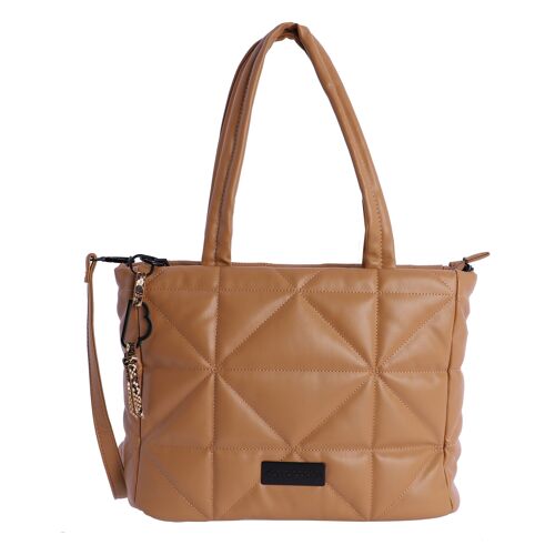 Bolso shopper para mujer DON ALGODON Clara sintético camel con cremallera