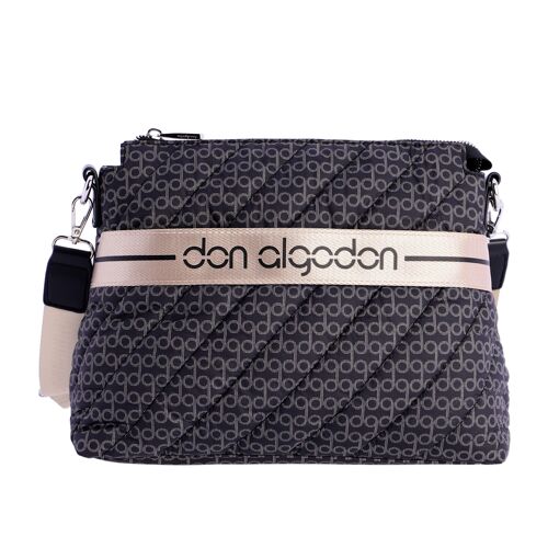 Bolso bandolera para mujer DON ALGODON Corina textil negro con cremallera