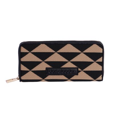 Cartera para mujer Don Algodon Felisa de tejido con dibujos geométricos marrón y negra con cremallera