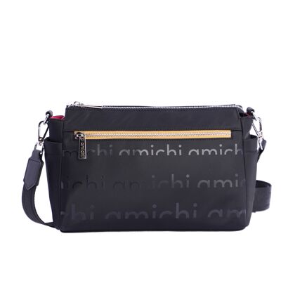 Bolso bandolera para mujer AMICHI Amalia negro de nylon con cremallera