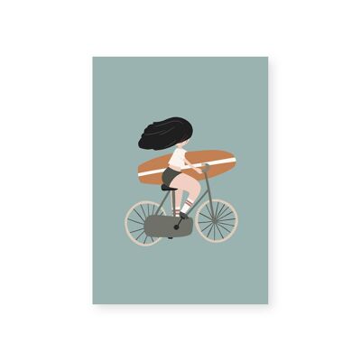 Postkarte Der Surfer auf dem Fahrrad