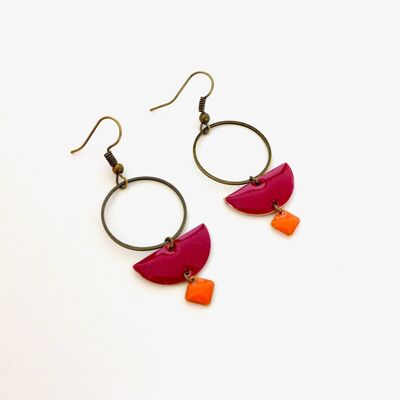 Two-tone orange and burgundy earrings