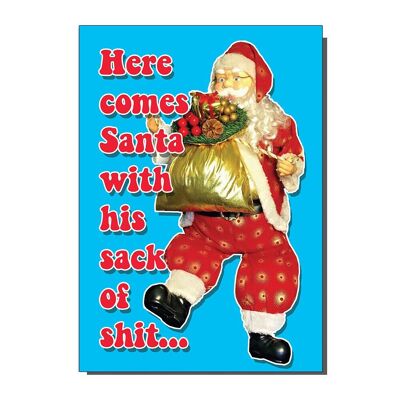 Funny Rude Sack Of Shit Kitsch Santa Christmas Card