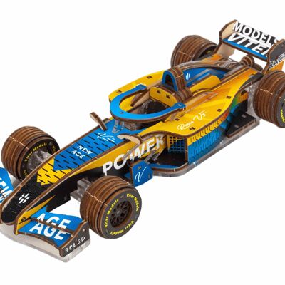 Kit de construcción de modelo 3D DIY Lace Models Racer V3, AKV-17, azul/amarillo, 17x7x4cm