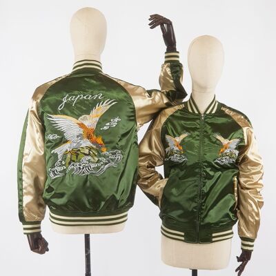 Padded sukajan bomber jacket Green Eagle embroidered pattern